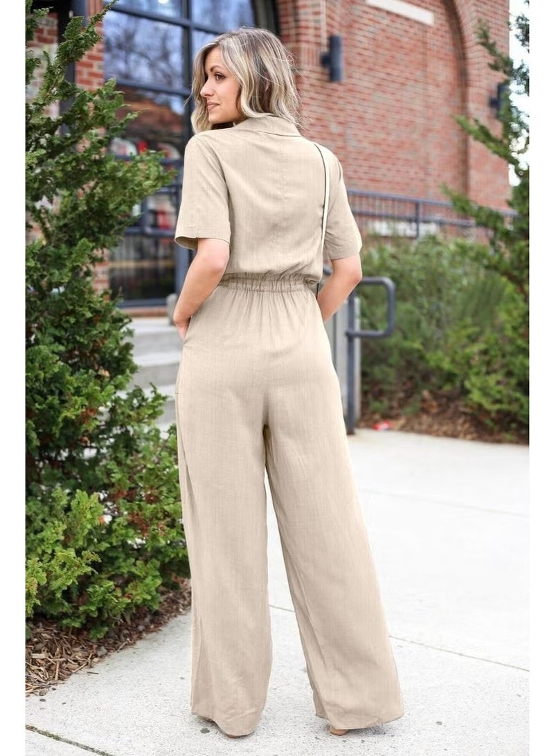 Barbora Linen Casual Jumpsuit LN20EKRU4 - Image 1